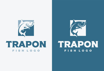 jumping tarpon fish logo design vector illustration - obrazy, fototapety, plakaty