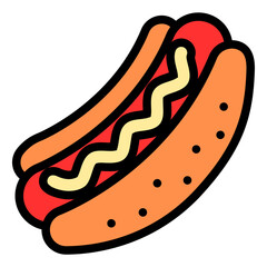 Hot Dog Colored Outline Icon Design Vector