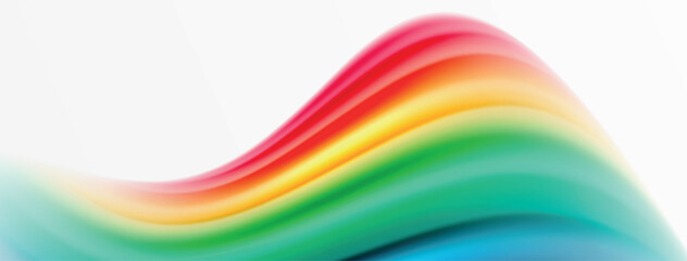 Rainbow color silk blurred wavy line background on white, luxuriously vibrant visually captivating backdrop. Stunning blend of colors reminiscent of rainbow, silky and gracefully blurred wavy pattern