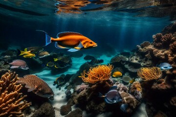 Fototapeta na wymiar Beautiful view of coral reef with fish, Generative AI.