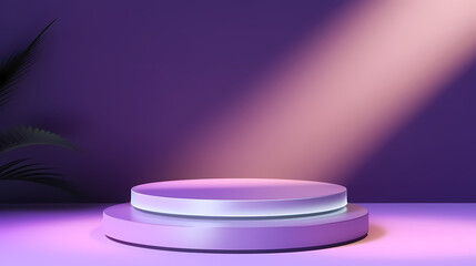 3d render. Abstract modern minimal pastel violet background illuminated with bright light. Showcase scene with cylinder podium for product presentation