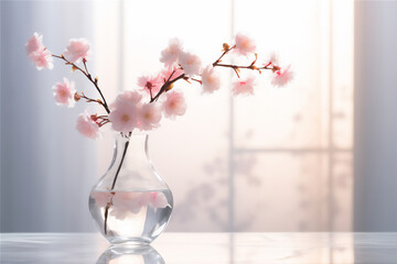 cherry blossom in a vase in the morning light