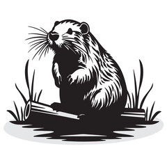 Fototapeta premium Beaver silhouettes and icons. black flat color simple elegant white background Beaver animal vector and illustration.