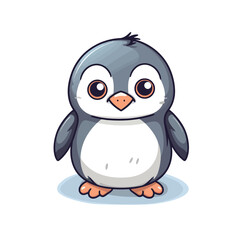 Cute penguin wearing scarf and mittens. Vector illustration.