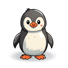 Cute cartoon penguin on a background of hearts. Vector illustration.