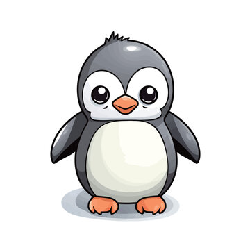 Cute cartoon penguin on a background of hearts. Vector illustration.