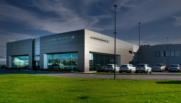 Nitra, Slovakia - November , 13, 2022 : Jaguar, Land Rover showroom. Jaguar Land Rover is a British multinational car manufacturer.