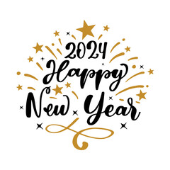 Naklejka premium New Year Lettering Quotes and Phrases For Printable Posters, Cards, Tote Bags Or T-Shirt Design. Happy New year 2024 Quotes And Sayings
