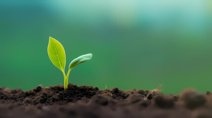 plant sprout in ground on green background