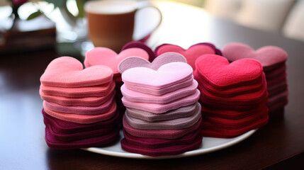 A heart-shaped tower made from multicolored felt hearts, standing as a beacon of love and festivity.