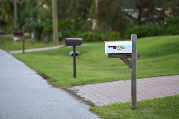 American mailbox at Florida home front yard on suburban street side