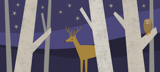 illustration of a winter forest