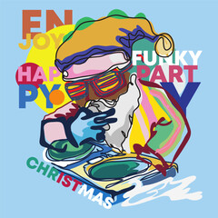 Vibrant abstract Santa Claus playing a turntable.