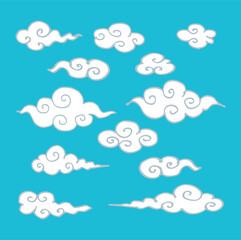 Set of decorative cloud hand drawn illustration element pattern
