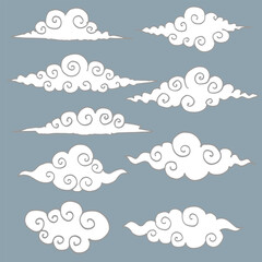 Set of decorative cloud hand drawn illustration element pattern