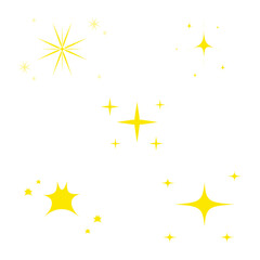 Yellow Sparkle Icon Set. With Shimmering Yellow Star. Vector Illustration.  