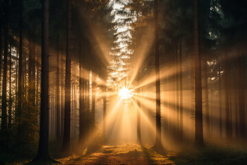 Sunlight through the forest trees