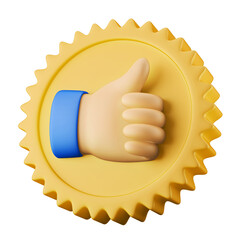 thumb hand gesture with medal recommended symbol 3d rendering icon illustration isolated