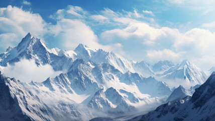 Fototapeta na wymiar Landscape of snow mountains in the winter season. Beautiful outdoor environment in the nature.