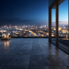 Night view of the city seen from the building, Generative AI