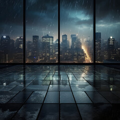 Night view of the city seen from the building, Generative AI