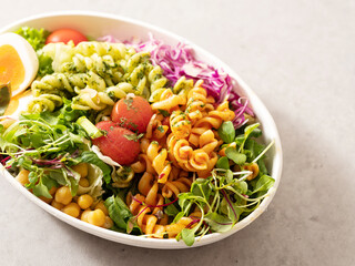 salad with vegetables and cheese, Fusilli Salad