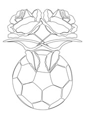 Obraz premium One continuous line of football ball with rose flowers. Thin Line Illustration sport vector concept. Contour Drawing Creative ideas.