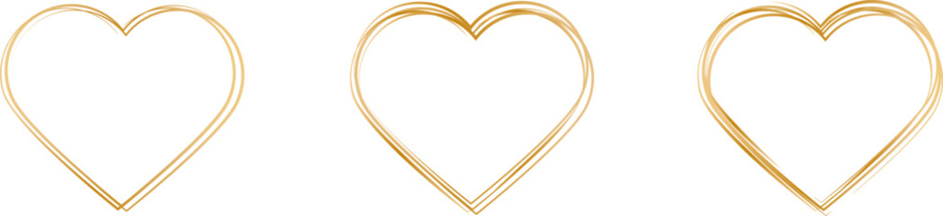 Set of line art hearts . Abstract golden  heart frames.  Valentines day hearts linear shapes. Valentine's Day hearts. Love concept.Heart line art drawing.