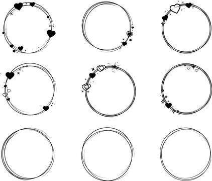 Set of circle frame with hearts. Valentine's Day black frame with a hearts. Geometric frame with a hearts. Trendy abstract Valentine's day frames.