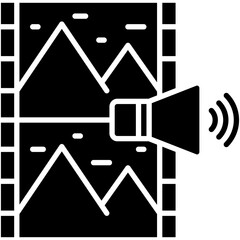 Video Sound Icon. Music Audio Control Screen Pictogram Graphic Illustration. Isolated Simple Solid Icon For Infographic, App and Web Button.