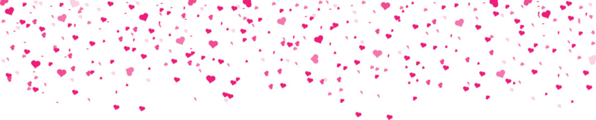 Seamless hearts border. Flying pink hearts confetti. Valentine's Day background with a pink falling hearts. Love concept.