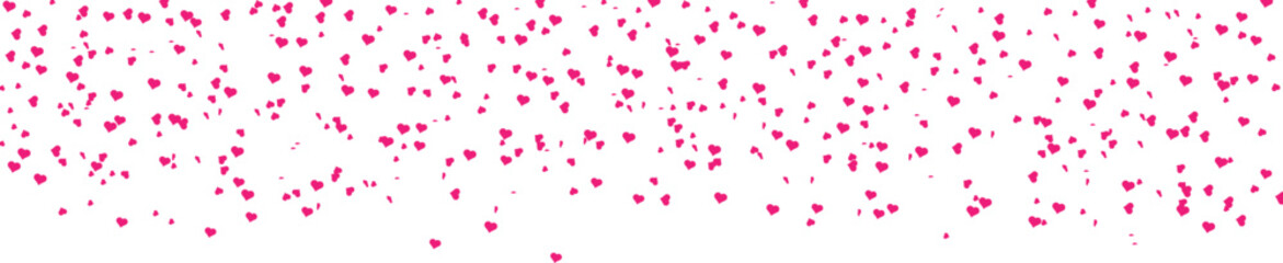 Seamless hearts border. Flying pink hearts confetti. Valentine's Day background with a pink falling hearts. Love concept.