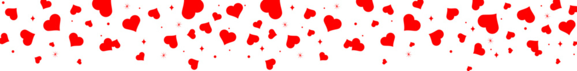Seamless hearts border. Flying red hearts confetti. Valentine's Day background with a red falling hearts. Love concept.