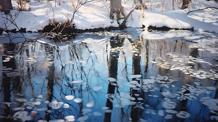 reflections of winter scenes in still bodies
