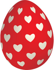 cute red 3d realistic Easter egg with heart pattern isolated on transparent background, decorative vector element