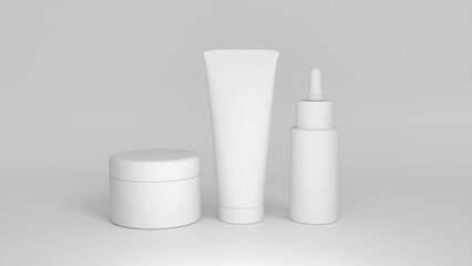 3D rendered Cosmetics Jar mock up. Packaging clear Cosmetic cream on isolated Light Grey background