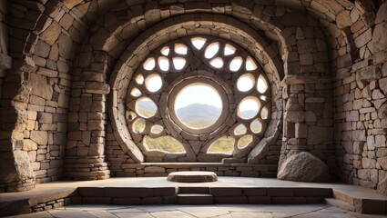 "Stone Structure with Central Window"
