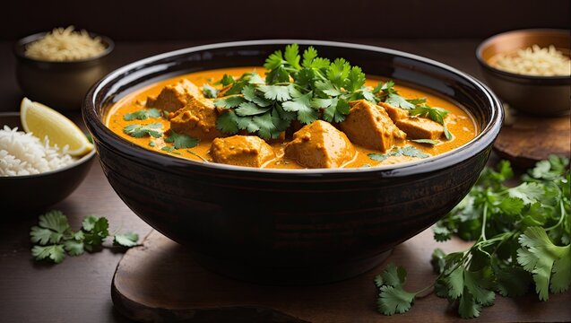 "Chicken Curry Delight with Cilantro and Parsley: A Stock Photo