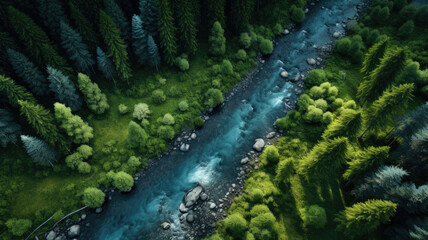 landscape mountain forest and river background Generative, AI