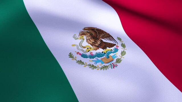 Mexico Flag Blowing in Wind 4k Realistic 3d flag waving animation seamless loop background for patriotic, political, military, election, history, memorial, independence day, football, documentary