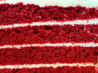 Closeup layer of red velvet cake