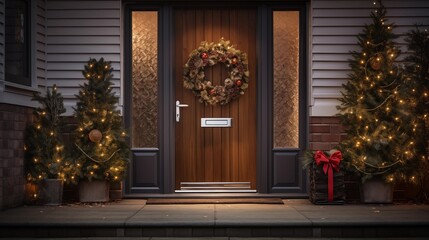 Fototapeta na wymiar photograph of a house front door with a Christmas reef