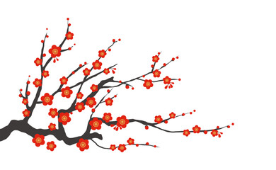 梅の花のイラスト素材 ベクター 紅梅 白バック - obrazy, fototapety, plakaty