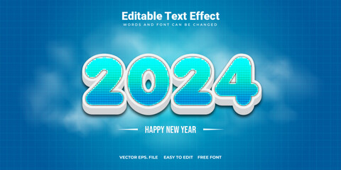 Bright Blue and White 3D Text Effect for New Year 2024