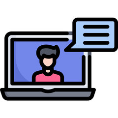 Chatting on laptop icon. Filled outline design. For presentation, graphic design, mobile application.