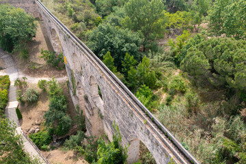 Aerial view of the Sant Pere de Riudebitlles aqueduct. Spain