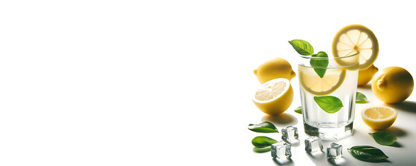 Creative summer composition with lemon slice mint leaf. AI generative 