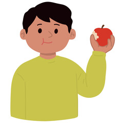Portrait boy eating apple vector illustration