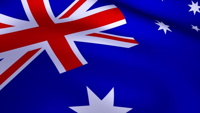 Australia Flag Blowing in Wind 4k Realistic 3d flag wave animation seamless loop background for patriotic, political, military, election, history, memorial, independence day, football, documentary