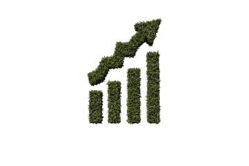 Digital png illustration of bar chart and arrow made of leaves on transparent background